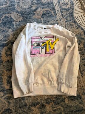 MTV White Crewneck with Pink and Yellow Graphic Accents
